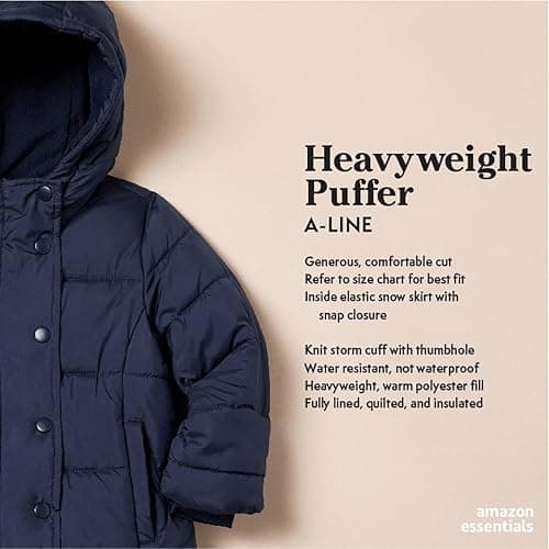Amazon Essentials Girls and Toddlers' Heavyweight Hooded Puffer Coat, Water-Resistant thumbnail 2