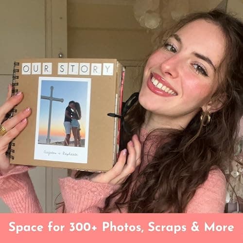 Scrapbook Kit - 80 Page Photo Album DIY Scrapbook - Holds 300+ Photos, with Metallic Pens, 150+ Stickers, Glue Pen, Washi Tapes, Backing Paper, Photo Corner Stickers (Starter Kit - 8 x 8 Inch, Kraft) thumbnail 5