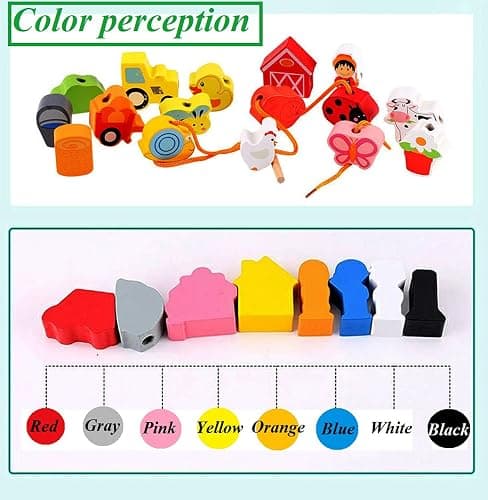 Lacing Farm Toy Wooden Block Set, Early Educational Toys String & Lacing Beads Games for Toddlers Kids Farm Animal Learning Play Set (16 Pieces) thumbnail 4