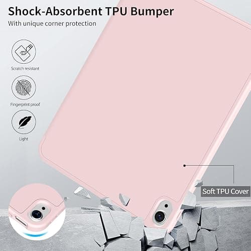 IAMKHO Case for iPad (A16) 11th Generation 11 Inch 2025, iPad 10th Generation 10.9 inch 2022 with Pencil Holder, Auto Wake/Sleep, Support Touch ID, Slim Trifold Stand Protective Cover (Light Pink) thumbnail 3