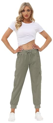 MoFiz Women's Lightweight Hiking Cargo Pants Outdoor Quick Dry Casual Travel Sweatpants Joggers Elastic Waist Button Pockets thumbnail 2