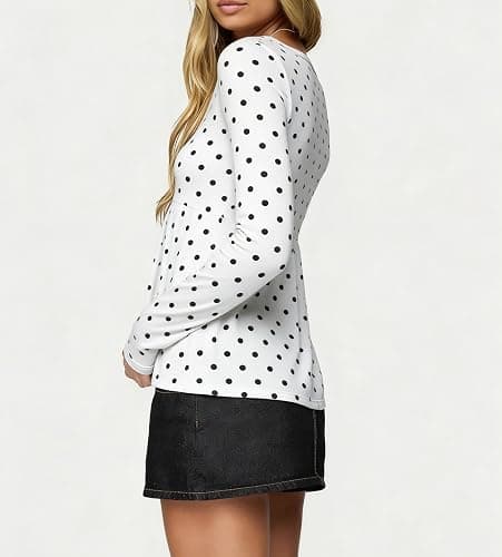 Women's Polka Dot Babydoll Top Long Sleeve Sweetheart Neck Flowy Shirt Y2k Cute Teens Going Out Tops thumbnail 4