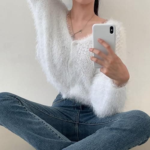 JOLILUNA Mohair Cardigan for Women - Fuzzy Open Front Oversized Faux Fur Coquette Sweater thumbnail 6