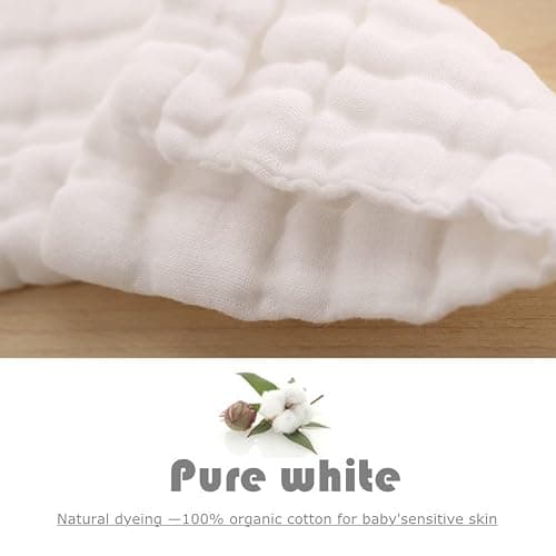 Baby Muslin Washcloths and Burp Cloths, Soft Absorbent Face Towels for Newborns,Natural Cotton Wipes for Sensitive Skin,Registry as Shower Gift, 10 Pack 12x12 inches by MUKIN (White) thumbnail 7