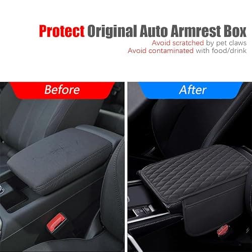 ESKONKE [Upgraded] Car Center Console Cover with 2 Storage Bags - Premium Nappa Leather Armrest Cover, Scratch & Wear Resistant, Waterproof Car Interior Accessories (Black) thumbnail 3