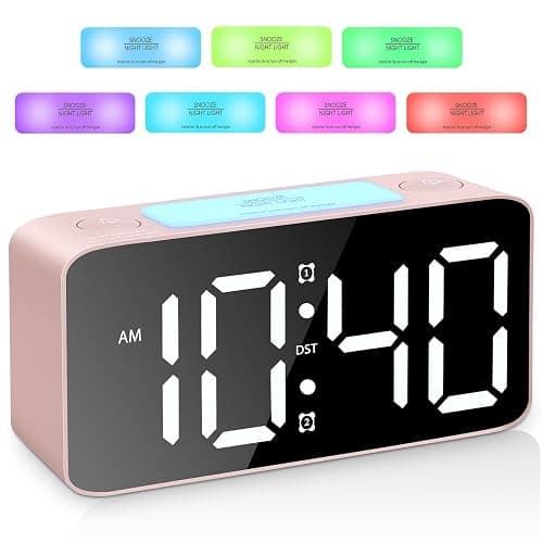 Cadmos Super Loud Alarm Clock for Heavy Sleepers Adults,Digital Clock with 7 Color NightLight,Adjustable Volume,USB Charger,Small Clocks for Bedrooms Bedside,ok to Wake for Kids,Teens (Pink+RGB) - Pink+rgb thumbnail 5