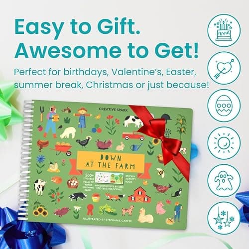 Cupkin Farm Animal Sticker Book Activity for Kids, Toddler Airplane Travel Essentials, 500+ Horse Stickers for Kids + 12 Scenes + 12 Coloring Book Pages, Cow Lover Children's Gift, Crafts Ages 2-8 thumbnail 7