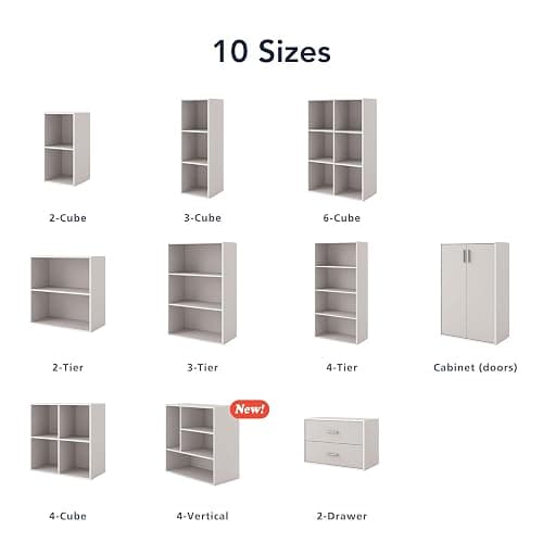 Homes: Inside + Out Apexa 4-Cube Storage Organizer Shelves, Stackable Wood Bookcase Fits Cubby Bins for Organization, Dorm Teen Room Decor & Home Office, White thumbnail 14
