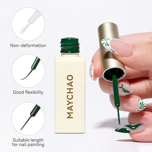 MAYCHAO Green Gel Nail Polish Art Liner 8ml Christmas Green Build in Thin Brush for Swirl/Euphoria French Tips Manicure Painting DIY at Home thumbnail 5