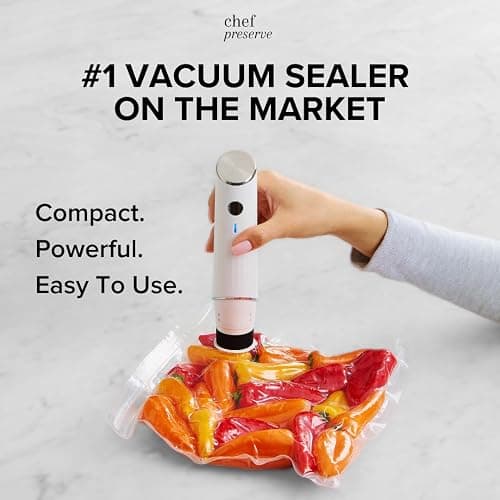 Chef Preserve Compact Vacuum Sealer for Food (Vacuum Sealer Machine + 3 Glass Vacuum Containers + 30 Reusable Vacuum Bags) Powerful Handheld Vacuum Seal Machine, Seal Meal Saver, Portable Food Sealer thumbnail 3