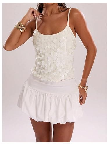 SOLY HUX Women's Sequin Cami Tops Spaghetti Strap Scoop Neck Summer Camisole Going Out Party Club Top thumbnail 5