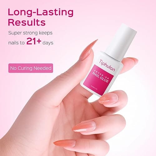 TIPHULAN Super Strong Nail Glue for Press Ons & Nail Tips, 4 Tubes | 28 mL Brush On Nail Glue-No UV Needed, Precision Brush Applicator, HEMA-Free, Long-Lasting for Salon, Travel and At-Home DIY thumbnail 5
