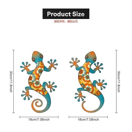 Liosecgar Gecko Outdoor Wall Decor, 2 Pcs 11.8 inch Metal Gecko Wall Hanging Sculpture for Indoor Outdoor, Garden Yard Fence Porch Home Tree Decorations, Idea Gifts for Mom Father Friend thumbnail 2
