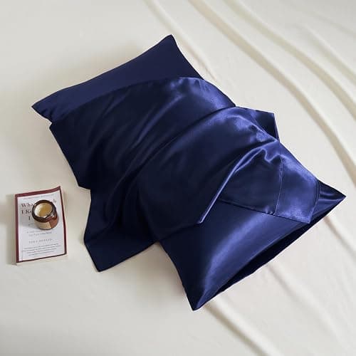 Candoury Satin Silk Pillowcase for Hair and Skin, Queen Size Set of 2 Pillow Cases, Soft Silky Pillow Covers 2 Pack with Envelope Closure (20x30, black) thumbnail 2