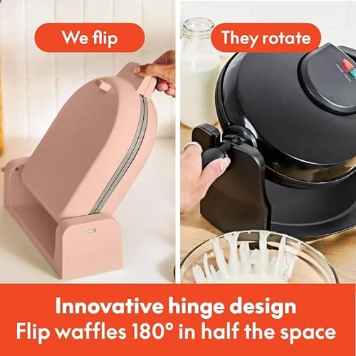 bella Flip-n-Store Waffle Maker with EverGood™ Ceramic Nonstick Coating, Fits-anywhere™ Kitchenware, Power Indicator Light, Cool Touch Handle & Cord Wrap, 7” Wide & 1" Deep Plates, 1000 Watt, Blossom thumbnail 4