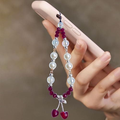 Cunegra Cherry Phone Lanyard, Red Beaded Wrist Strap, Universal Phone Case Charm, Drop Shape, Acrylic Material, True Loop, CHARM Type, One Size, No Metal/Gemstone, Cherry Design, Female Target thumbnail 6