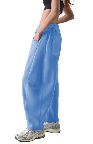 Waitfairy Barrel Sweatpants Women Baggy - 29" Inseam Drawstring Curved Wide Leg Sweatpants Women Lounge Gym Sweats Joggers thumbnail 5
