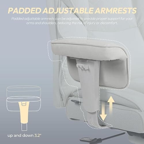 Dowinx Big and Tall Office Chair, High Back PU Leather Computer Gaming Chair with Pocket Spring Cushion, Adjustable Armrests, Lumbar Support, and Footrest –Light White thumbnail 6