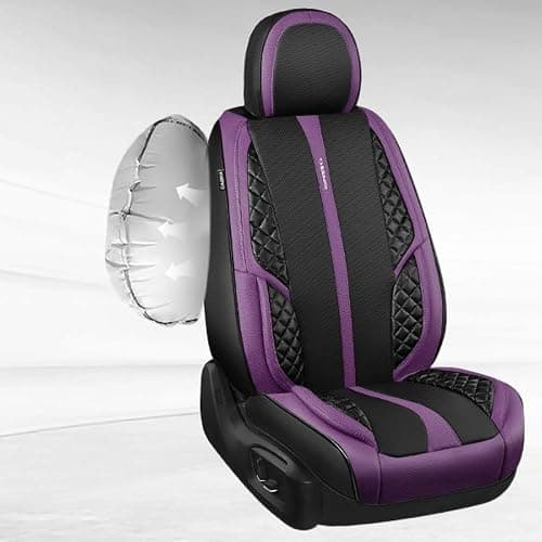 CAR PASS Nappa Leather Car Seat Covers Full Set Waterproof Protector Durable Cushioned,Universal Fit for Sedan SUV Pick-up Truck,Automotive, Anti-Slip and Backseat Luxury Premium(Black and Purple) thumbnail 6