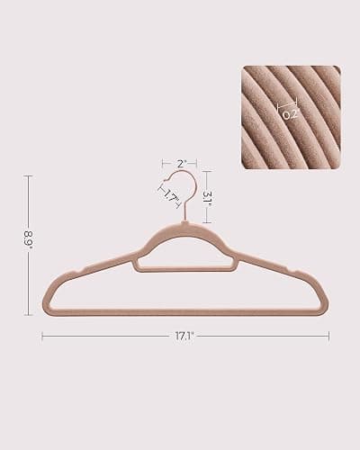 SONGMICS Velvet Hangers, Set of 50 Clothes Hanger with Rose Gold Swivel Hook, Non-Slip, and Space-Saving, 0.2-Inch Thick, 17.1-Inch Long for Coat, Shirt, Dress, Pants, Tie, Caramel Brown UCRF021LB50 thumbnail 2