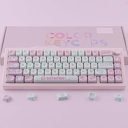 TYRIXKI PBT Cute Kitty-cat Keycaps Set 140 Keys Dye-Sublimation MOA Profile Keycaps for Cherry Gateron MX Swithes Mechanical Keyboards thumbnail 6