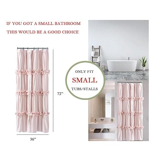 Homechoice Decor Peach Small Stall Ruffle Shower Curtain 36" W x 72" H, Vintage Handcrafted Bow Tie Bath Curtain for Master Bathroom, Ruched Microfiber Bathroom Curtain with 7 Buttonholes (LQ-10) - Peach-w - 36"W x 72"L (Pack of 1) thumbnail 7