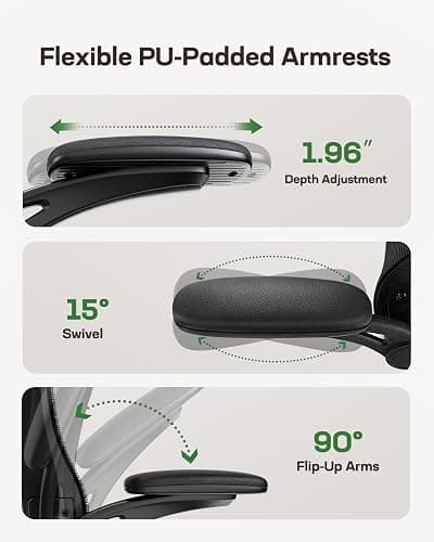 Marsail Ergonomic Office Chair: Office Computer Desk Chair with High Back Mesh and Adjustable Lumbar Support Rolling Work Swivel Task Chairs with Wheel 3D Armrests and Headrest thumbnail 7