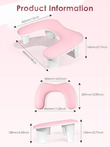 Arm Rest for Nails Tech - U-shaped Manicure Nail Hand Rest Pillow Cushion, Big Microfiber Leather Nail Arm Rest Stand for Acrylic Nail Art Tech (Pink) thumbnail 6