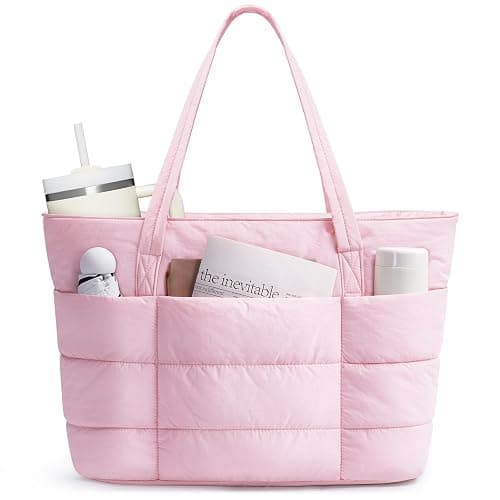 Narwey Nylon Puffer Tote Bag for Women, Quilted Travel Gym Nurse Work Bag | Aesthetic, Trendy, Puffy, Lightweight, 15.6 Laptop Sleeve, 40oz Tumble holder, Gifts, Shoulder Bag for Teacher, College - Image 1