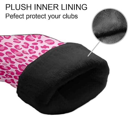 Golf Club Covers Pink Checkered Driver Headcover, Leather Golf Club Head Covers for Driver Fairway Woods Waterproof Golf Headcovers with Anti-Scratch Lining for Men Women thumbnail 5