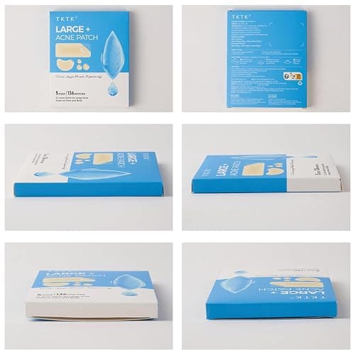 TKTK Large Pimple Patches for Face & Body, 68x27mm, 5 Sizes 136 Count | XL Hydrocolloid Bandage, Acne Patches Absorb Breakouts for Forehead, Chin, Nose, Chest and Back, Gentle on Sensitive Skin thumbnail 9