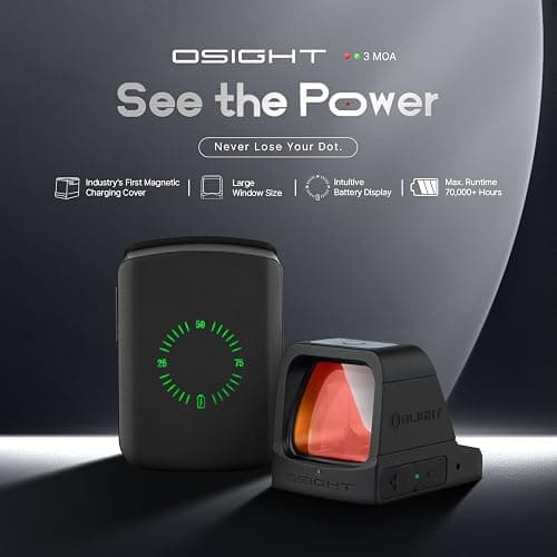 OLIGHT Osight 3 MOA Rechargeable Dot Open Reflex Sight with Charging Cover, Tactical Parallax-Free Sights, Picatinny Mount Compatible - Green/Red Dot Options thumbnail 2