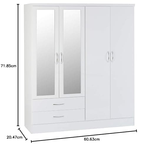 Seconique Nevada 4 Door 2 Drawer Wardrobe in White Gloss thumbnail 10