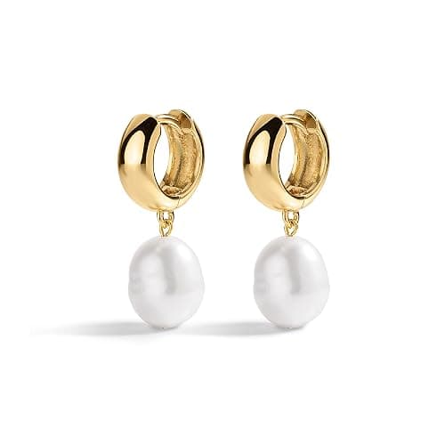 Electric Picks San Tropez Huggie Hoop Earrings - 14kt Gold Plated Pearl Earrings, Lightweight Earrings for Women, All Occasions - Image 1