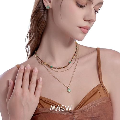 MASW boho layered Original design Retro style multi-layer beaded necklace Fashion women's gold-plated necklace M3396 thumbnail 2