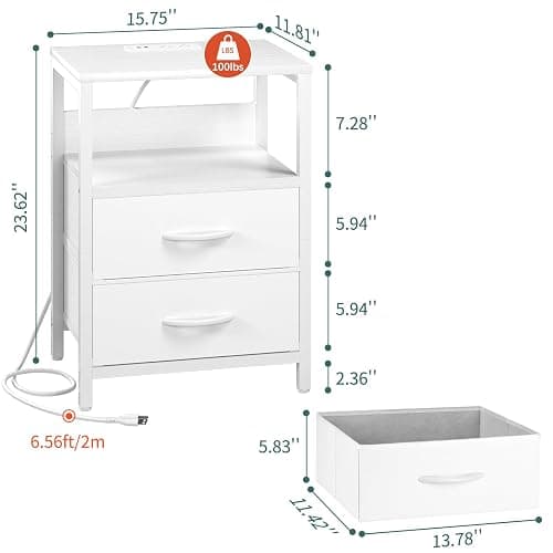 Yoobure Nightstand with Charging Station, LED Night Stand with Fabric Drawers and Storage Shelf for Bedroom, Nightstands Bedside Tables with USB Ports & Outlets, Small Night Stands, Bed Side Table thumbnail 3