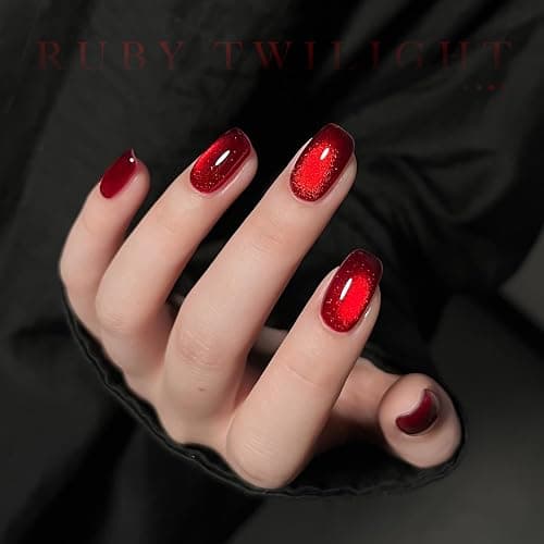 GAOY Red Cat Eye Gel Nail Polish, 16ml Glitter Holographic Nail Polish with Magnet, Reflective Translucent UV Gel, 2907 Ruby Twilight thumbnail 3