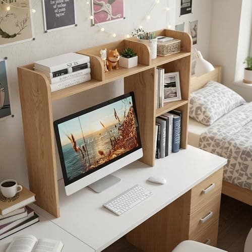 Tangkula Desktop Bookshelf, Countertop Storage Hutch with 5 Shelves for Computer Desk, 3-Tier Display Rack, Multipurpose Wood Storage Organizer for Dorm Office Home thumbnail 4