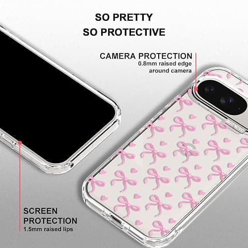 MOSNOVO Case for Google Pixel 9 & Pixel 9 Pro, [Buffertech 6.6ft Military-Grade Drop Protection] [Anti Peel Off Tech] Clear TPU Bumper Phone Case Cover Design - Bowtiful Love thumbnail 4