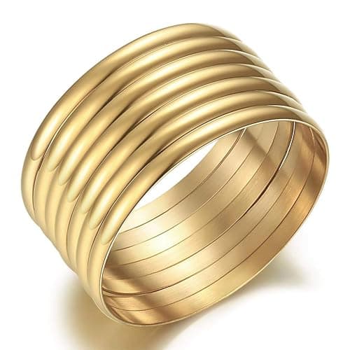 Castillna 14K Gold Plated Gold Bangle Bracelets for Women Christmas Birthday Gifts, Set of 7 Pieces - Image 1