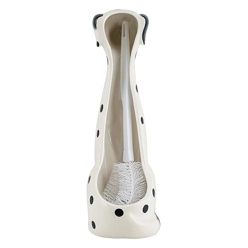 Allure Home Creation Dalmatian Dog White & Black 2-Piece Ceramic Toilet Brush Holder w/White Plastic Handled Scrub Brush, 9.4” x 5.3” x 16.7” thumbnail 4