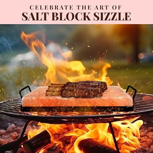 POHS Himalayan Salt Block For Grilling, Searing, Cooking, BBQ, Himalayan Salt Slab with Premium Quality Metal Holder 12x8x1.5 Inches thumbnail 3
