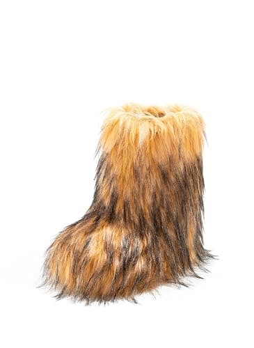 IXU Women's Faux Fur Boot Furry Fluffy Round Toe Suede Snow Winter Women Boots Comfy Plush Warm Short Outdoor Indoor Flat Shoes Mid-Calf Boots - Image 1