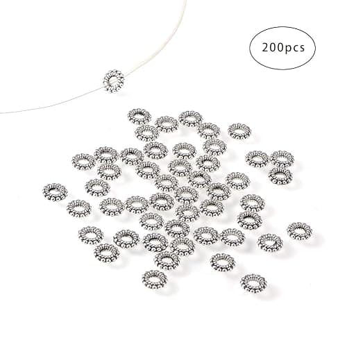 PH PandaHall 200pcs Large Hole Spacer Beads Tibetan Alloy Antique Silver Donut Rondelle Jewelry Spacers for Bracelet Jewelry Making, 8x2mm, Hole: 3mm thumbnail 3