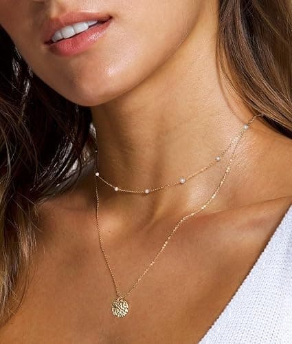 FUNEIA Dainty Pearl Necklace for Women 14K Gold Plated Faux Pearl Choker Necklaces Trendy White Silver Small Pearl Necklace Strand Wedding Prom Bridal Pearls Jewelry 14/16/18/20 Inches thumbnail 8