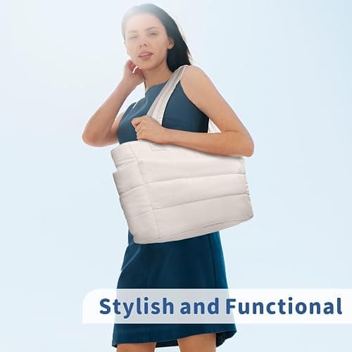 TOPDesign Puffer Tote Bag for Women, Lightweight Puffy Handbag with Compartments, Quilted Shoulder Bag for Work, Travel, Gym thumbnail 3