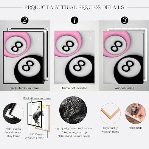 SFAOHPR Trendy 8 Ball Poster Pink and Black Preppy Print Y2K Room Decor Aesthetic Retro Wall Art Canvas Poster Bedroom living room Home Wall Decor Aesthetics Poster 12x16inch Unframed - MYUEDWW-F - 17.7L" x 13.8W" thumbnail 8