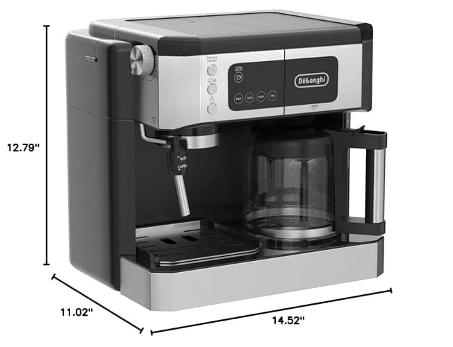 De'Longhi All-in-One Combination Coffee Maker & Espresso Machine + Advanced Adjustable Milk Frother for Cappuccino & Latte + Glass Coffee Pot 10-Cup, COM532M black thumbnail 3