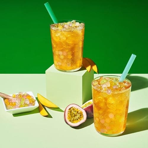 Boba Bundle Kit 10 Serv. Instant Bubble Pearl Variety Milk Tea Kit with Authentic Brown Sugar Tapioca Pearls by Yulu Foods - Ready in Under 1 Minute, Includes Paper Straws - Gift Box, Holiday (Classic, Mango Peach, Passionfruit) thumbnail 5