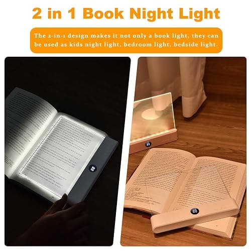 Book Light, Rechargeable Clear LED Flat Reading Light with 3 Colors & Timer, Dimmable Panel Plate Lamp Book Full Page Light for Reading in Bed at Night, Funny Gifts for Readers Kids Women Men (White) thumbnail 6